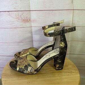 Jessica‎ Simpson SHERRON Gold Metallic Ankle Strap Block Heel Size 8.5